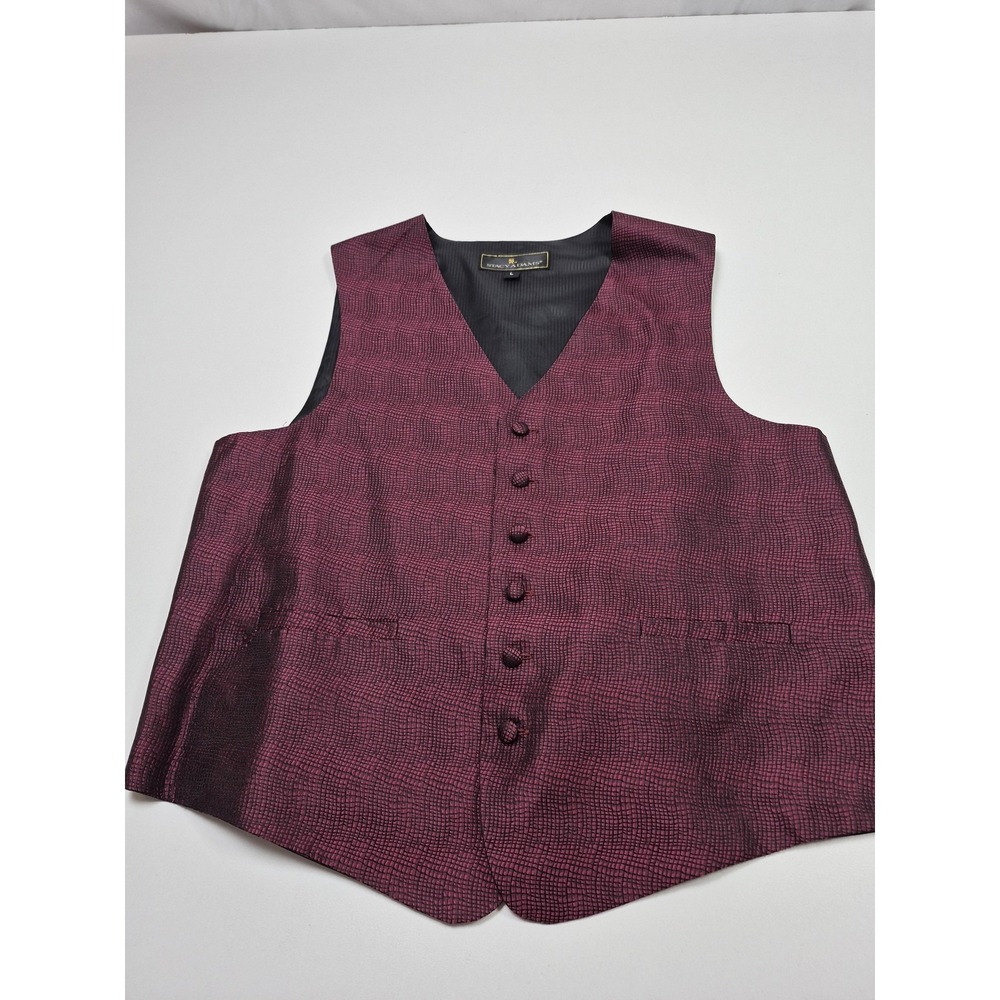 Stacy Adams Vest Mens L Red 100% Silk Geometric Tuxedo Formal Wedding Waistcoat